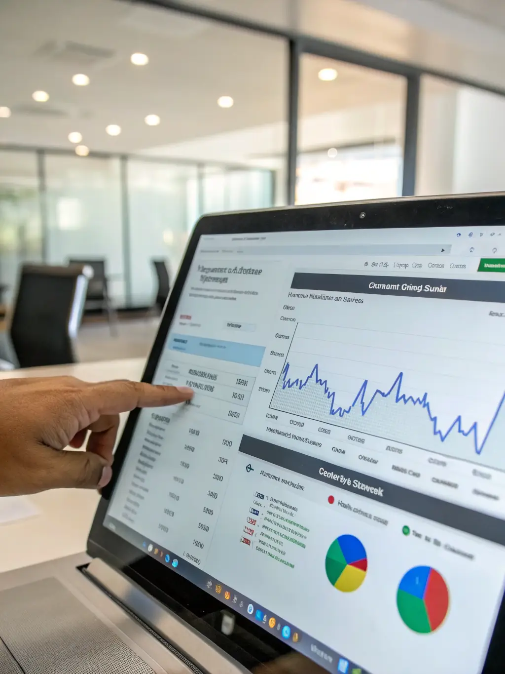 A close-up shot of a computer screen displaying SEO analytics data, with AI-powered insights highlighted.